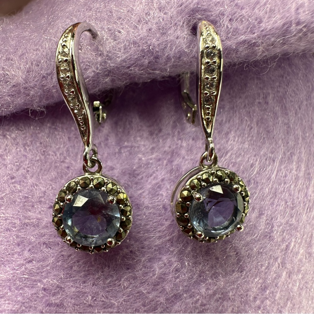 Judith Jack 925 Sterling Silver Marcasite and crystal drop earrings. - Picture 9 of 9